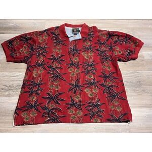 Vintage Ralph Lauren‎ Chaps Polo Shirt Tropical Mens XL Red Floral Hawaiian